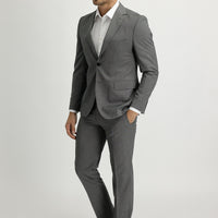 Orta Gri Melanj Slim Fit Dar Kesim Desenli Takım Elbise