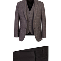 Orta Kahve Regular Fit Antibakteriyel Kombinli Kareli Takım Elbise