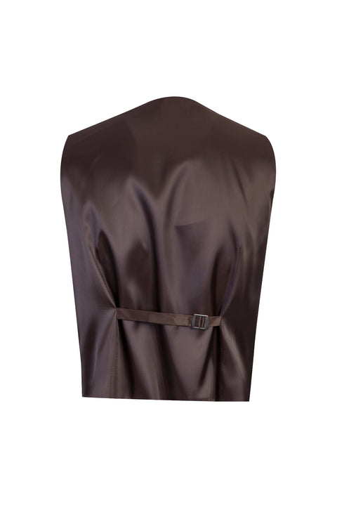 Koyu Kahve 7 Drop Slim Fit Dar Kesim Yelekli Kombinli Keten Takım Elbise