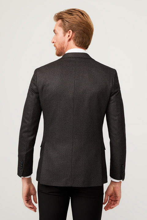 Siyah 6 Drop Regular Fit Standart Kesim Klasik Desenli Ceket