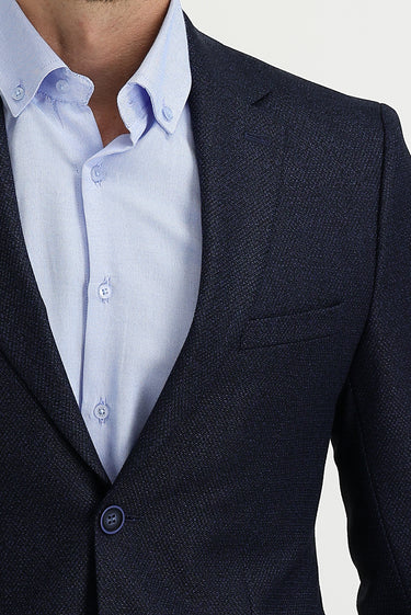 Açık Lacivert Slim Fit Dar Kesim Klasik Desenli Ceket
