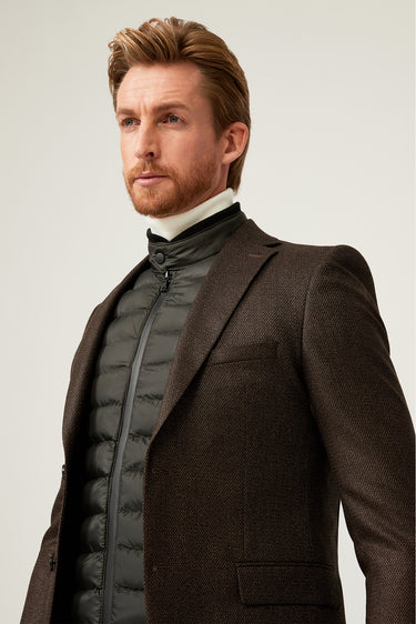 Orta Kahve Regular Fit Klasik Desenli Ceket