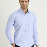 Gök Mavisi Uzun Kol Slim Fit Dar Kesim Desenli Pamuklu Gömlek