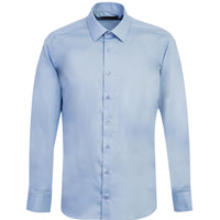 Uçuk Mavi Uzun Kol Slim Fit Dar Kesim Non Iron Saten Klasik Pamuklu Gömlek
