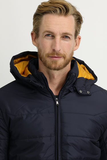 Orta Lacivert Kapüşonlu Spor Mont