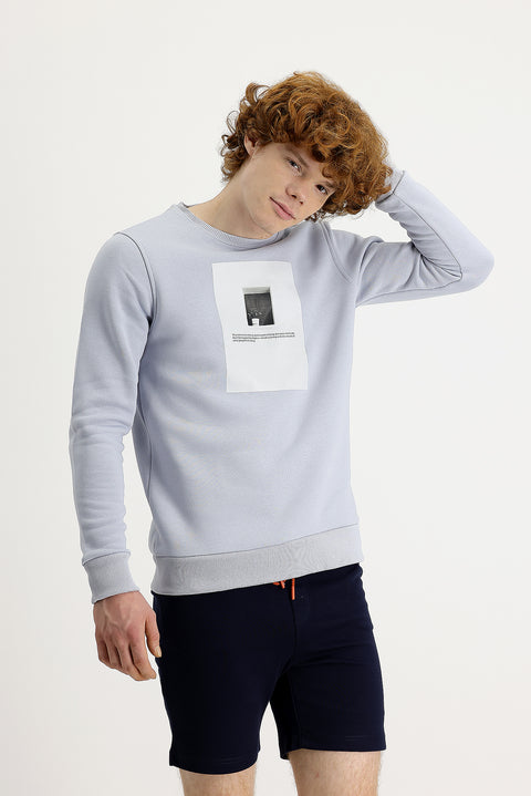 Stone Bicycle Neck Fleece-Lined Printed Sweatshirt