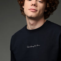 Medium Navy Crew Neck Embroidered Cotton Sweatshirt
