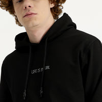 Siyah Regular Fit Kapüşonlu Nakışlı Pamuklu Sweatshirt