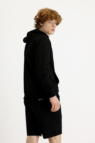 Siyah Regular Fit Kapüşonlu Nakışlı Pamuklu Sweatshirt