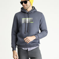 Koyu Antrasit Regular Fit Kapüşonlu Baskılı Pamuklu Sweatshirt