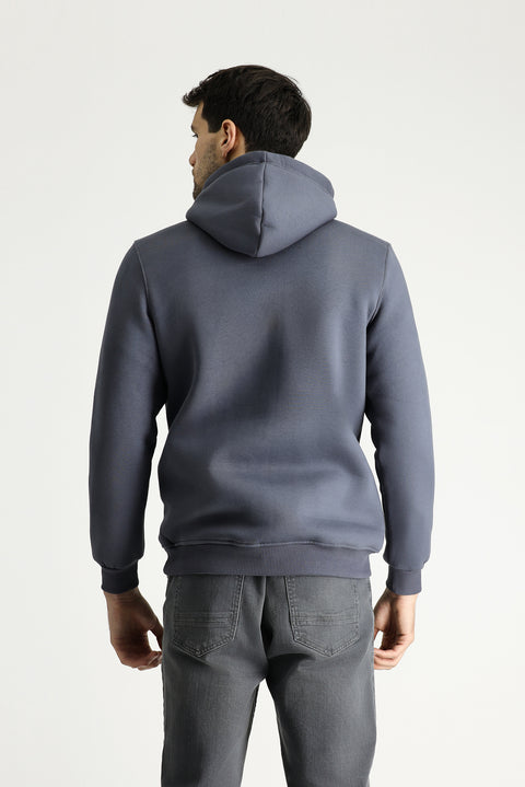 Koyu Antrasit Regular Fit Kapüşonlu Baskılı Pamuklu Sweatshirt