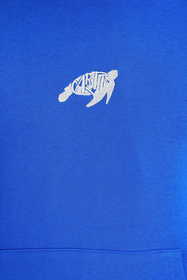 Saks Mavi Kapüşonlu Nakışlı Pamuklu Sweatshirt