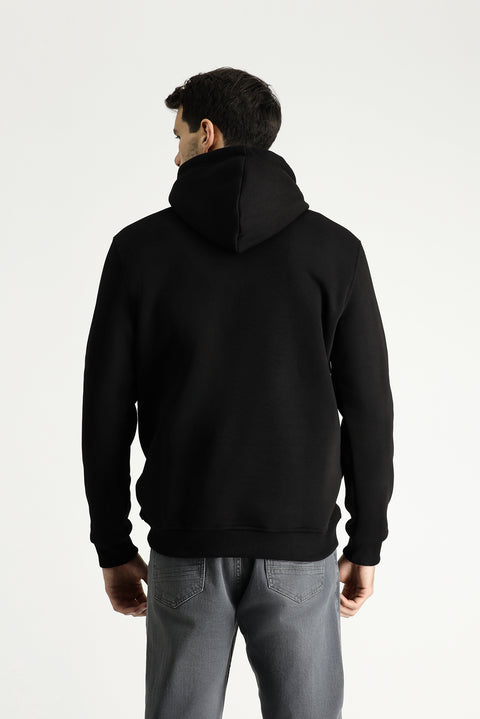 Siyah Regular Fit Kapüşonlu Baskılı Pamuklu Sweatshirt