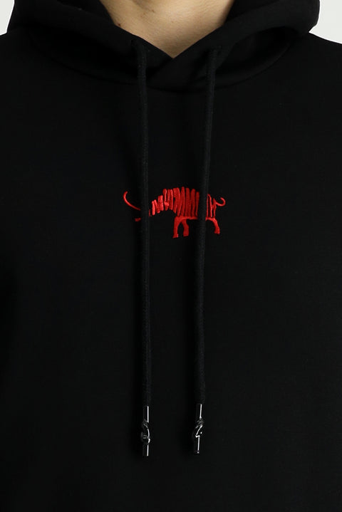 Siyah Kapüşonlu Regular Fit Pamuklu Nakışlı 3 İplik Sweatshirt