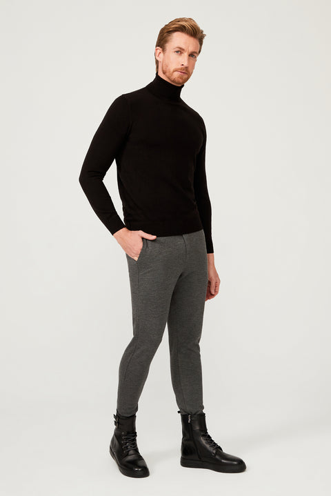 Black Turtleneck Regular Fit Knitted Sweater