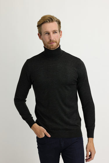 Koyu Füme Melanj Balıkçı Yaka Regular Fit Triko Kazak