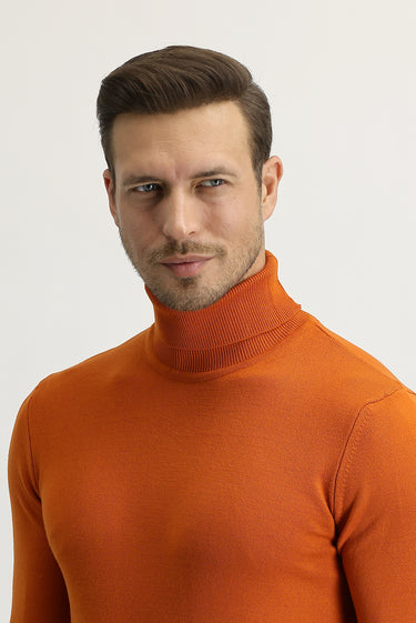 Kiremit Balıkçı Yaka Regular Fit Triko Kazak