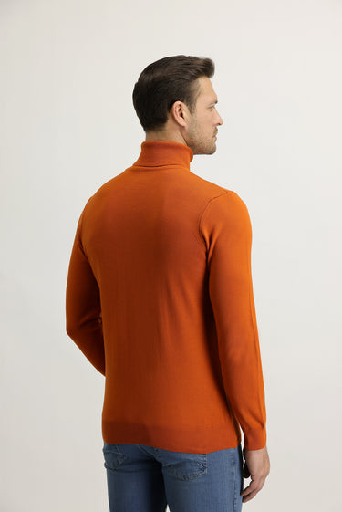 Kiremit Balıkçı Yaka Regular Fit Triko Kazak