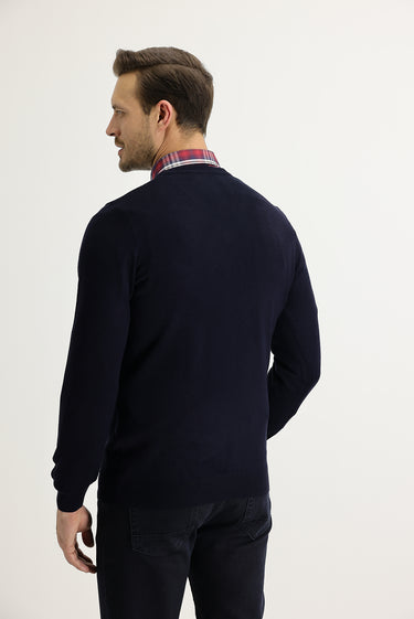 Orta Lacivert V Yaka Regular Fit Triko Kazak