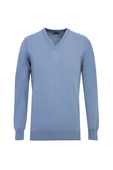 Gök Mavisi V Yaka Regular Fit Triko Kazak