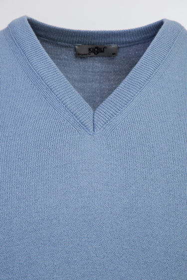 Gök Mavisi V Yaka Regular Fit Triko Kazak