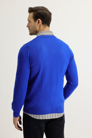 Kobalt Mavi V Yaka Regular Fit Triko Kazak