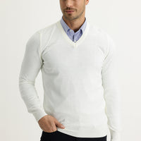 Ecru V-Neck Regular Fit Knitwear Sweater