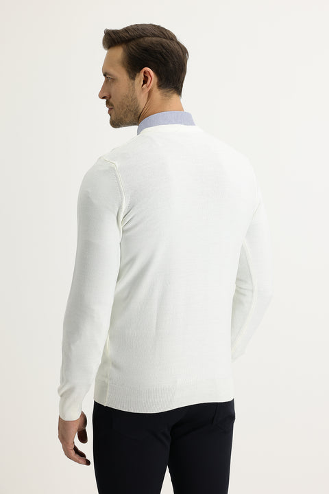 Ecru V-Neck Regular Fit Knitwear Sweater