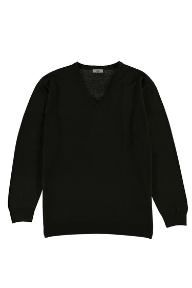 Siyah Büyük Beden V Yaka Triko Kazak