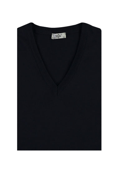 Orta Lacivert Büyük Beden V Yaka Triko Kazak