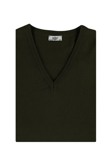 Orta Haki Büyük Beden V Yaka Triko Kazak