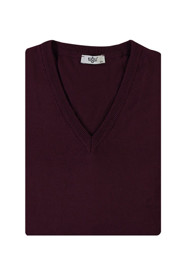 Koyu Bordo Büyük Beden V Yaka Triko Kazak