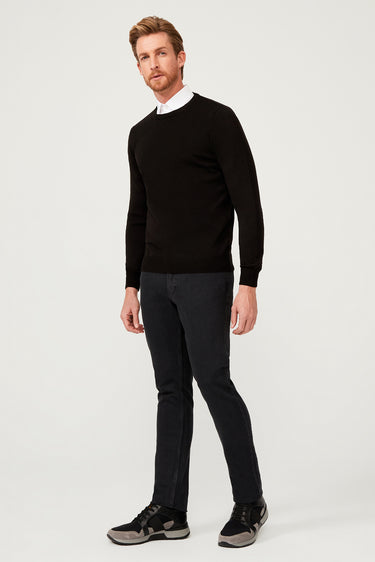 Siyah Bisiklet Yaka Regular Fit Triko Kazak