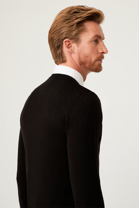 Siyah Bisiklet Yaka Regular Fit Triko Kazak