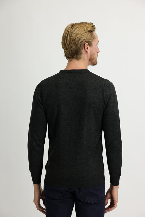 Dark Gray Melange Crew Neck Regular Fit Knit Sweater