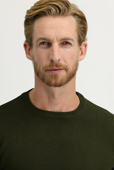 Orta Haki Bisiklet Yaka Regular Fit Triko Kazak