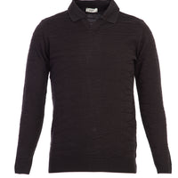 Siyah Polo Yaka Regular Fit Desenli Triko Kazak