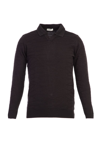 Siyah Polo Yaka Regular Fit Desenli Triko Kazak