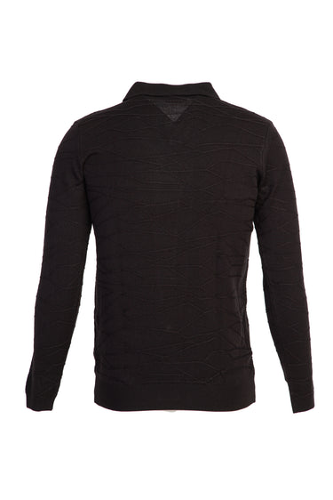 Siyah Polo Yaka Regular Fit Desenli Triko Kazak