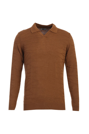 Camel Polo Yaka Regular Fit Desenli Triko Kazak