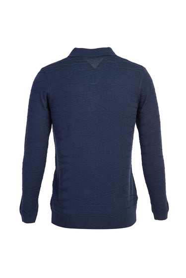 Orta Petrol Polo Yaka Regular Fit Desenli Triko Kazak