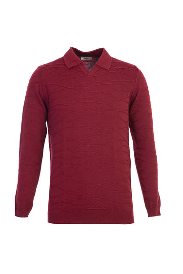 Koyu Bordo Polo Yaka Regular Fit Desenli Triko Kazak
