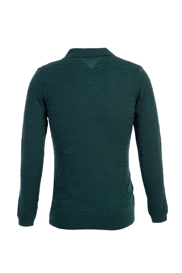 Koyu Yeşil Polo Yaka Regular Fit Desenli Triko Kazak