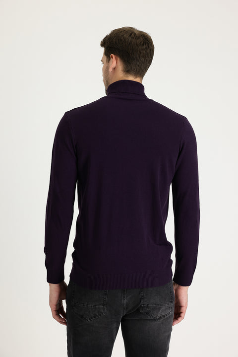 Mürdüm Balıkçı Yaka Slim Fit Dar Kesim Desenli Triko Kazak