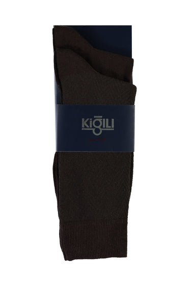 Orta Kahve 2'li Desenli Çorap Seti