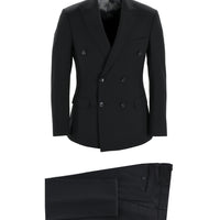 Siyah 7 Drop Super Slim Fit Eksra Dar Kesim Kruvaze Takım Elbise
