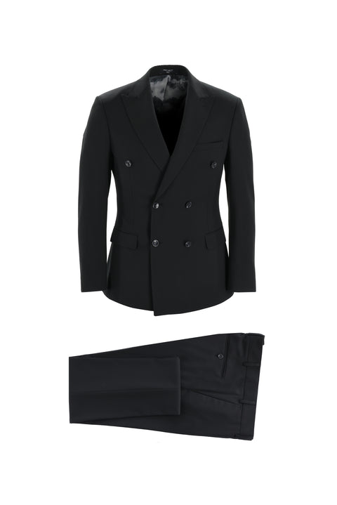 Siyah 7 Drop Super Slim Fit Eksra Dar Kesim Kruvaze Takım Elbise