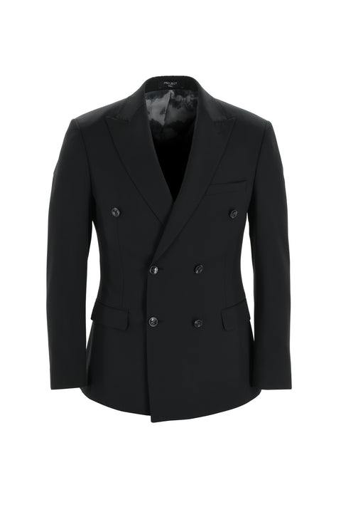 Siyah 7 Drop Super Slim Fit Eksra Dar Kesim Kruvaze Takım Elbise