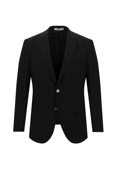 Siyah Regular Fit Yünlü Klasik Takım Elbise