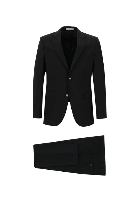 Siyah 7 Drop Slim Fit Dar Kesim Yünlü Takım Elbise